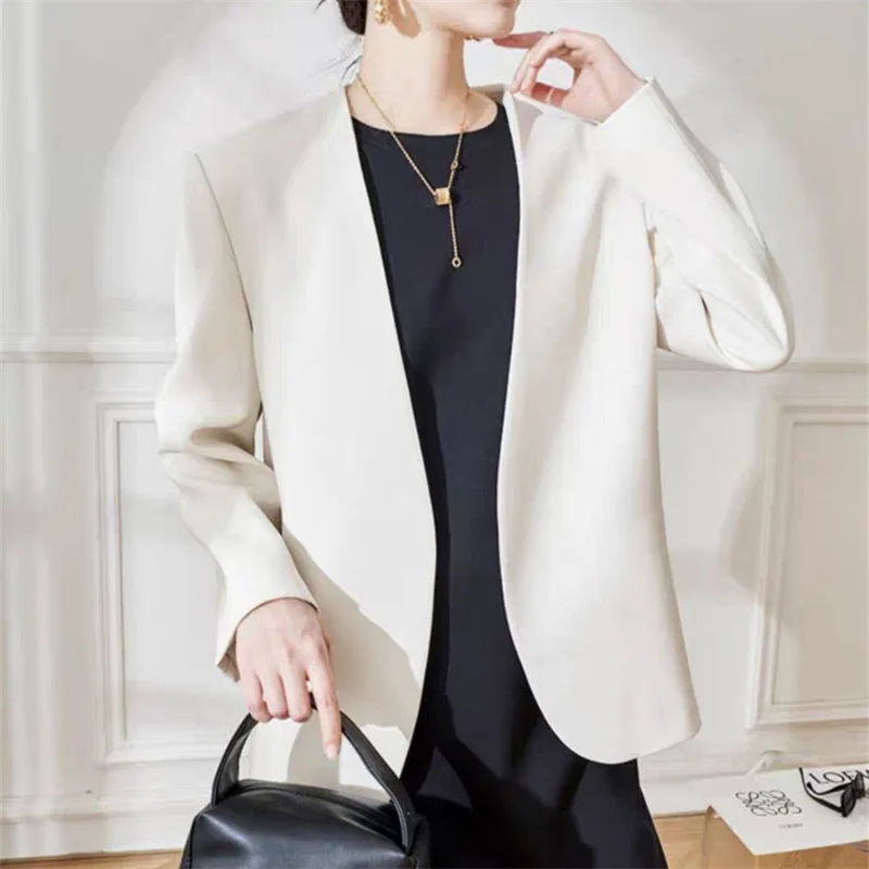

Women's Small Suit Jacket 2024 New Spring Autumn Trendy Korean Style White Regular Thickness Polyester Fabric Folded