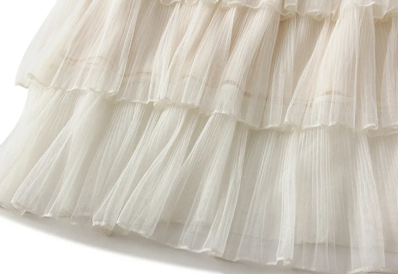 New Summer Korean Mesh Half Body MIDI Skirt Spring and Autumn Super Fairy Layered Cake Skirt Women's Knee Long Beach Skirt