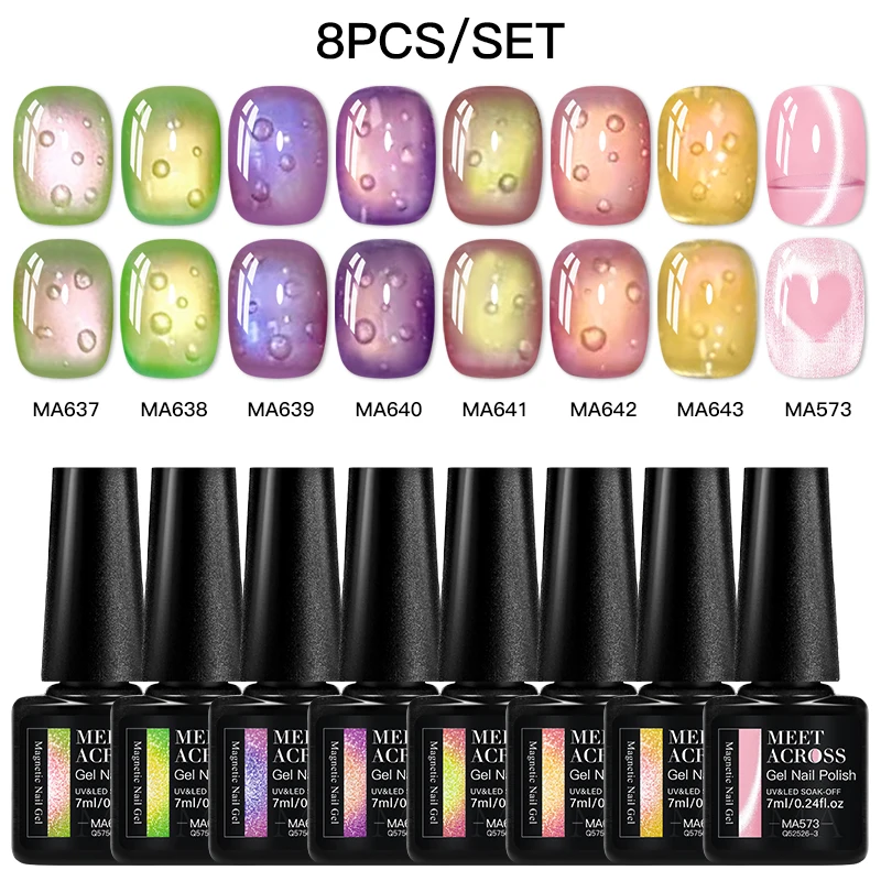 8-teiliges Jelly Cat magnetisches Nagelgel-Nagellack-Set, durchscheinendes Glitzer-Katzenaugen-Gel, semi-permanentes UV-Gel, Soak Off, funkelnde Nagelkunst