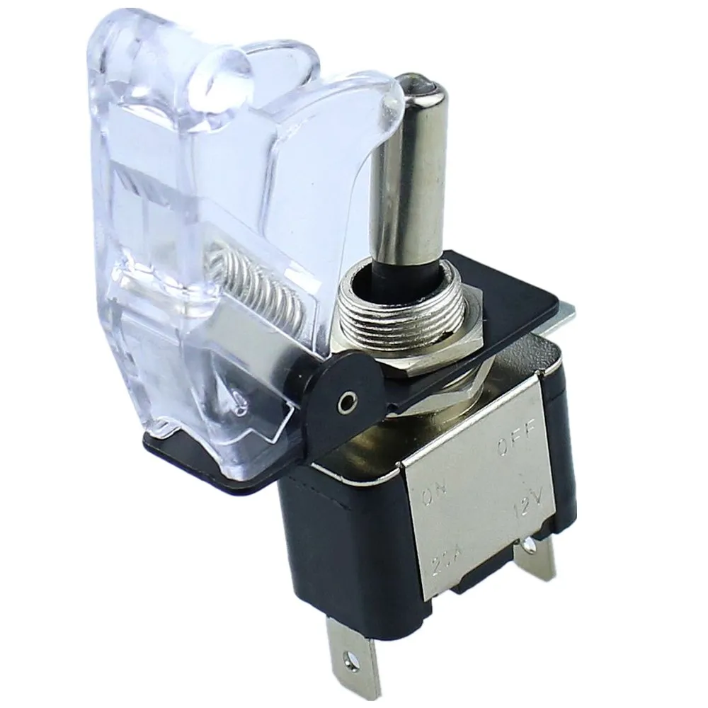 white  illuminated LED Toggle Switch With Missile Style Flick Cover Car Dash 12V