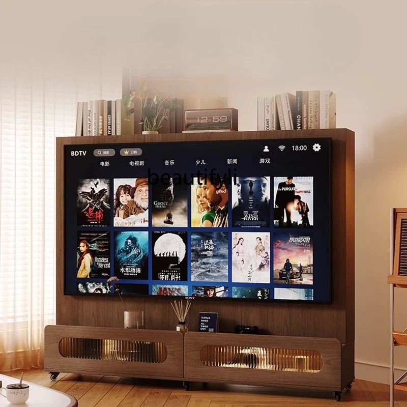 

Solid Wood Movable TV Cabinet with Wheels for Bedroom and Living Room, Small Household Stand, Vintage Style