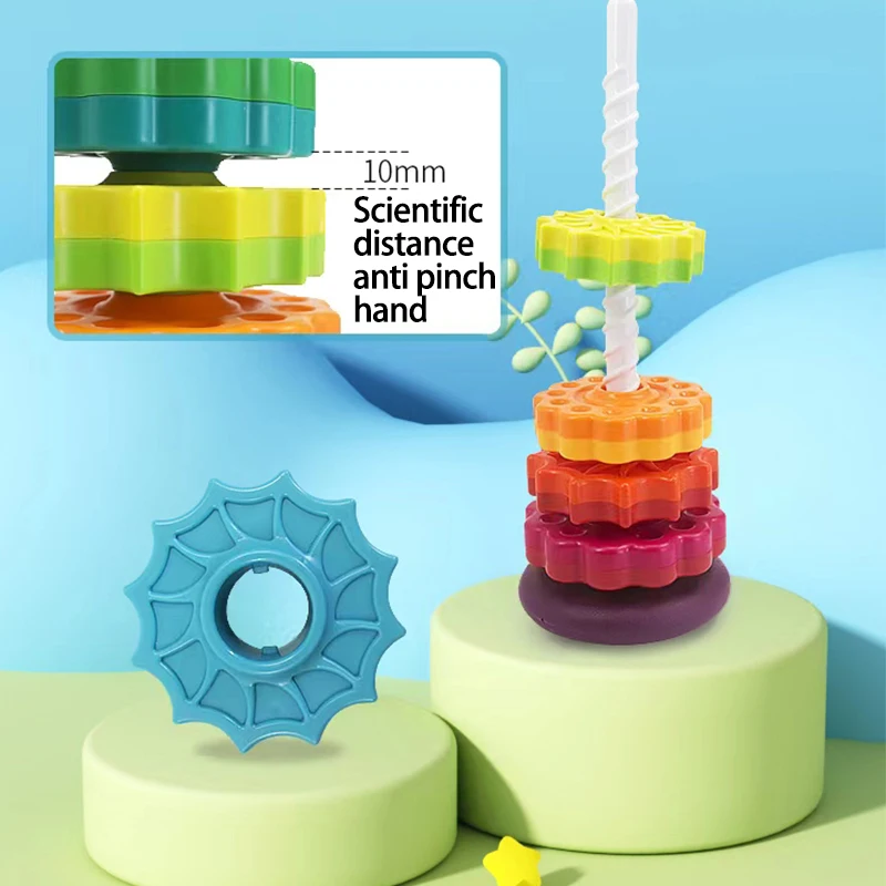 Regenbogen-Turm, stapelbar, Musik, Farbe, Nistring, 1–3 Jahre alt, Kleinkind, Baby, drehbarer Turm, Puzzle, Früherziehungsspielzeug