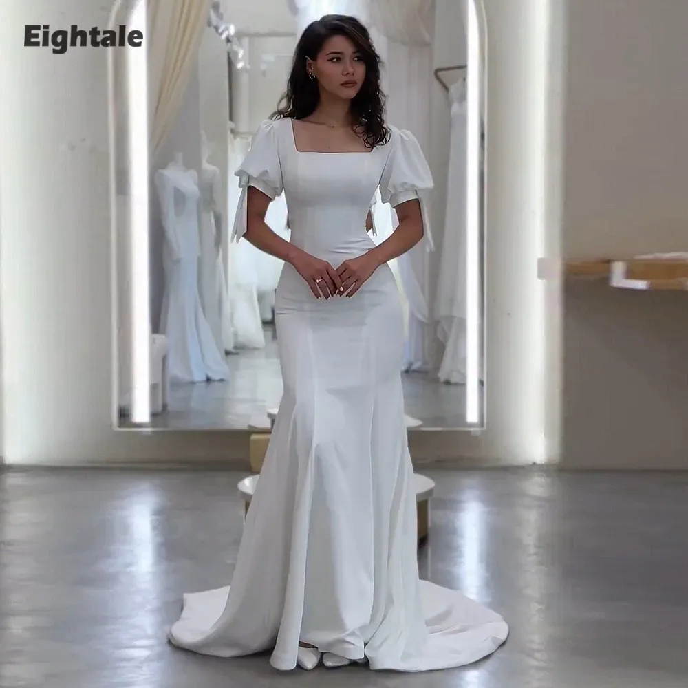 Eightale Arabic Wedding Dress Short Sleeves Customized White Ivory Bride Party Dress Mermaid Bridal Gown Robe De Mariée