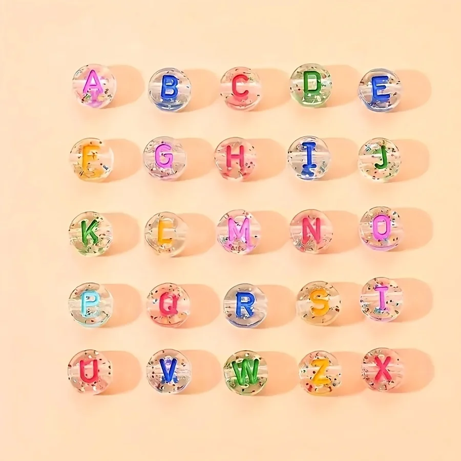 200Pcs Glitter Clear Acrylic Alphabet Beads, Upper & Lowercase Letters for DIY Bracelet, Necklace,  Handmade Jewelry Craft