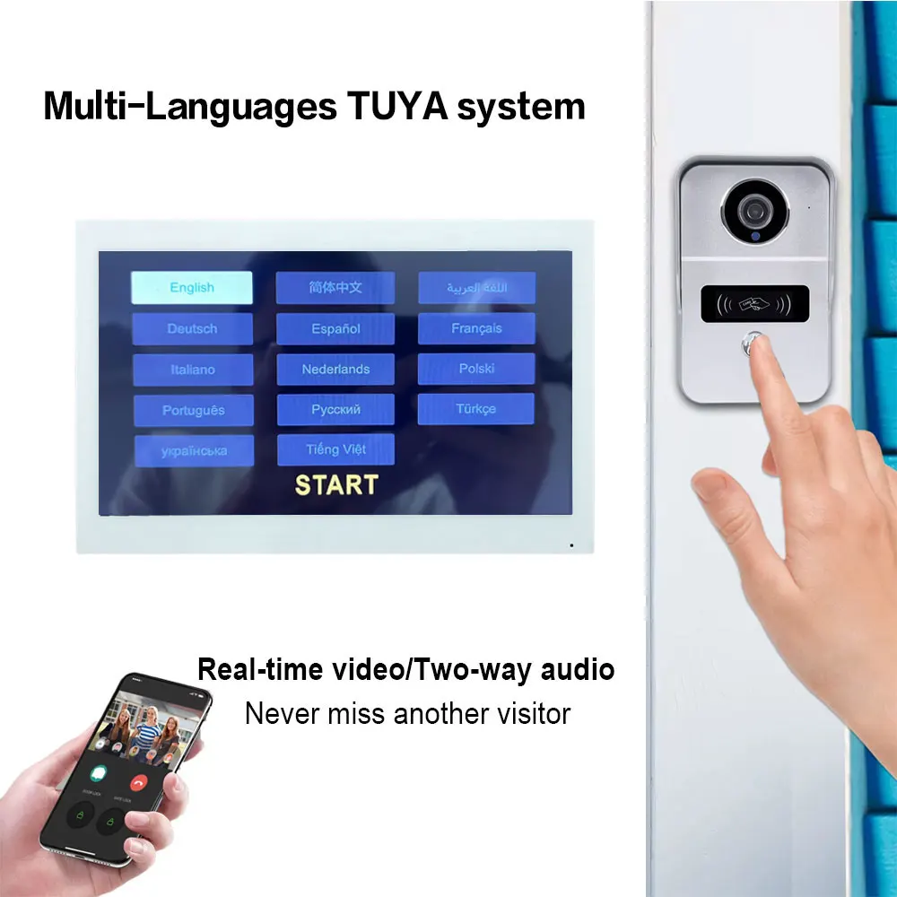 TUYA Wifi Video Doorbell System 1080P Doorphone Door RFID Unlock Camera 7 Inch 2 LCD Touch Screen, Video Intercom Access Control