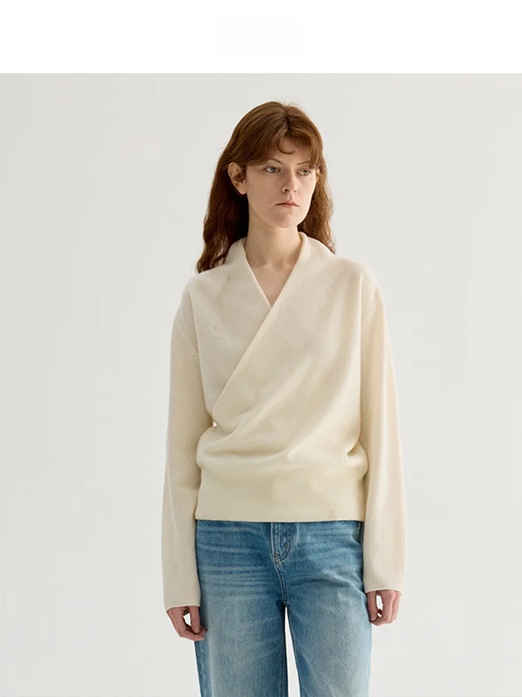 

Мягкий шерстяной трикотаж V-Ne Cross Design Gentle Sensation Spring 2025 Noon Design Женский модный удобный длинный свитер Све