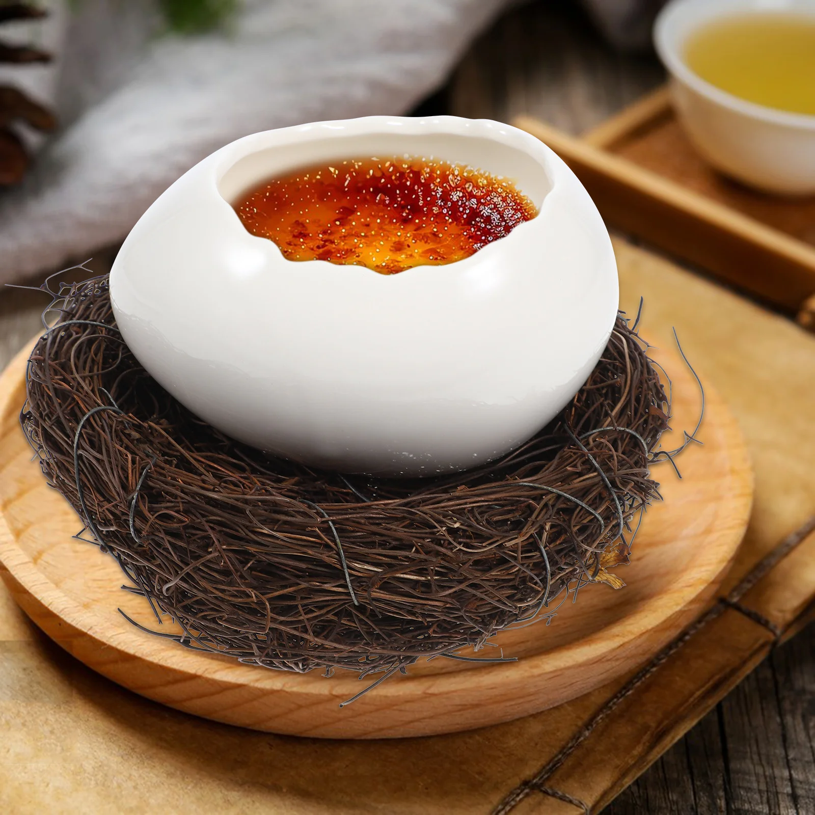 

1pcs Ceramic Eggshell Dessert Bowl Small Serving Bowls For Snack Fruit Dip Condiment Kitchen Pudding Ice Cream Container