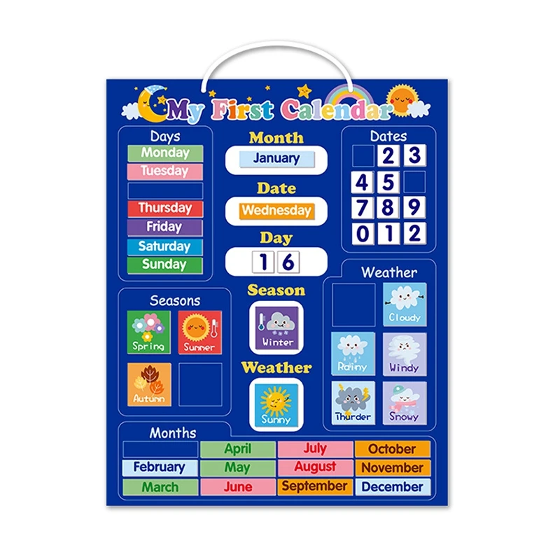 Kids Magnetic Calendar Time Month Date Day Season Weather Learning Chart Board Early Educational Toy