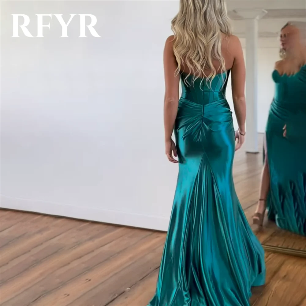 RFYR Blue Mermaid Formal Dresses Stain Pleat Party Dress with SIde Slit Sweetheart Sleeveless Special Occasion Dress robe soirée