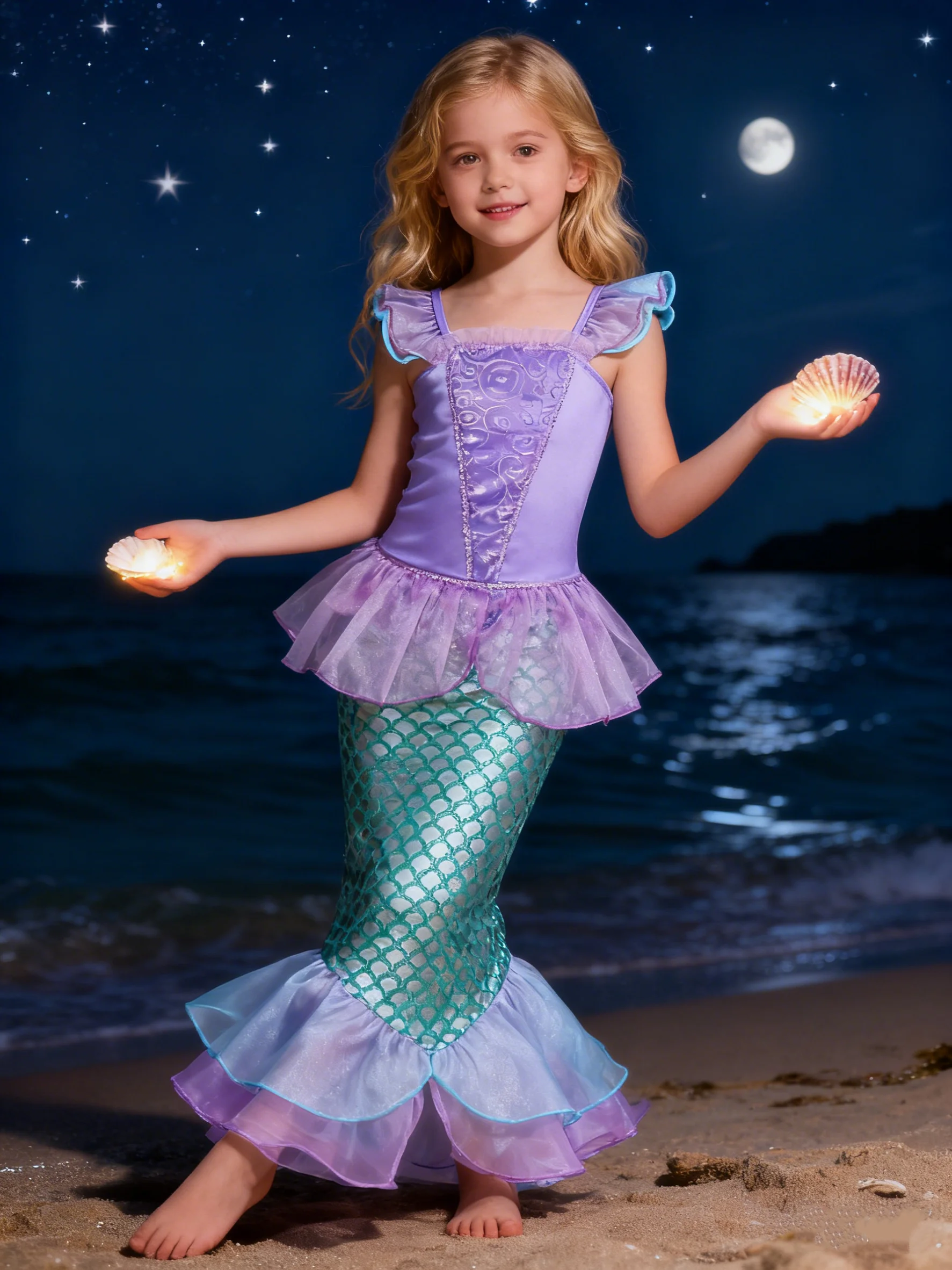 حورية البحر فستان حفلة عيد ميلاد الصيف فتاة حورية البحر زي كرنفال أنيمي تأثيري ملابس 2-10 سنوات الاطفال الخيال فستان حفلات التنكر #5