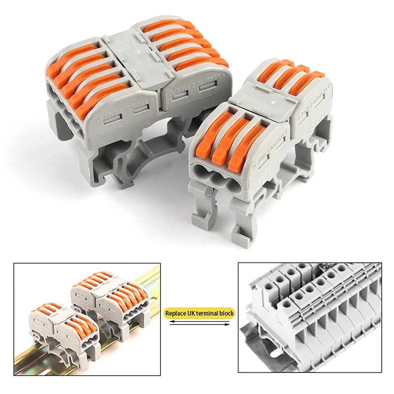 DIN Rail Fast Wire Cable Connectors 3/5Pin Universal Compact Conductor Spring Splicing Wiring Connector Push-in Terminal Block