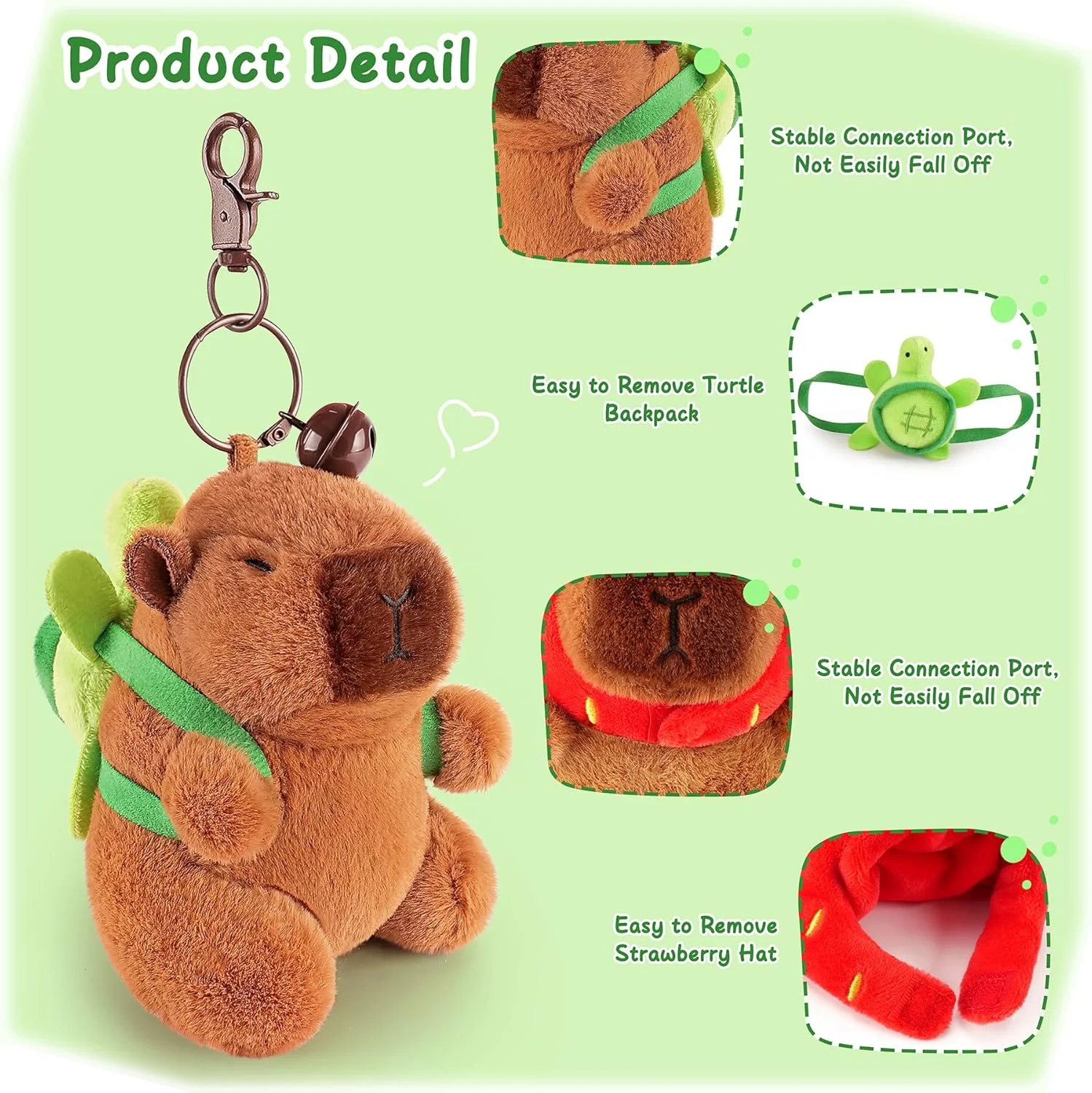 Capybara Plush Toy Kawaii Stuffed Animals Fluffy Capybara With Strawberry Tortoise Slap Bracelet keychain Birthday Gift image 2