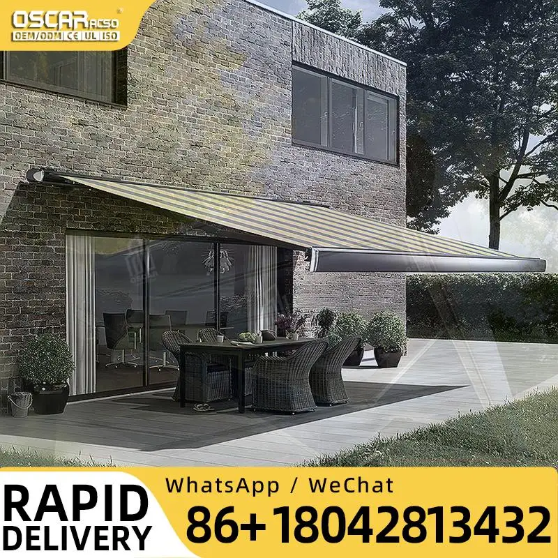 7x4M 65x35M 55x35M 45X4M 45X35M Premium UV Protection Wall Mounted Aluminum Retractable Full Cassette Awning Retractable Awning