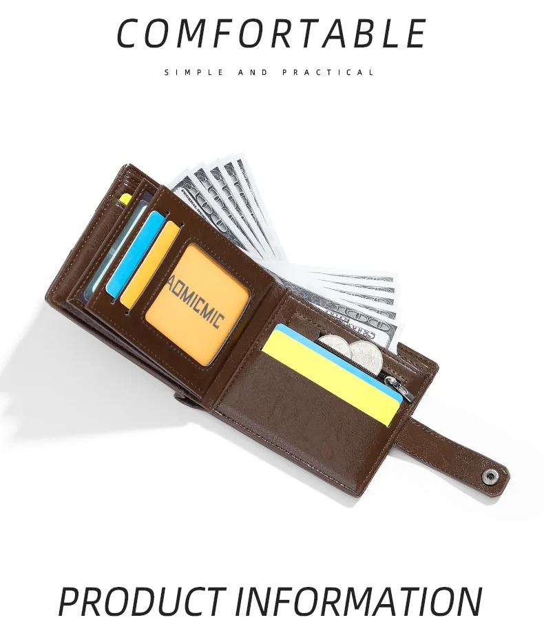 محفظة رجالية قصيرة ثنائية الطي PVC ريترو النمط الأوروبي والأمريكي فتحة بطاقة متعددة محفظة نسائية للعملات المعدنية الراقية مشبك المال الإحساس