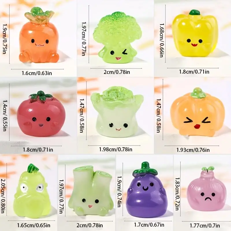 15 Miniature Glow-in-the-Dark Vegetable Sculptures – Perfect for Holidays, Parties, and Birthday Gifts. These Glow-in-the-Dark V