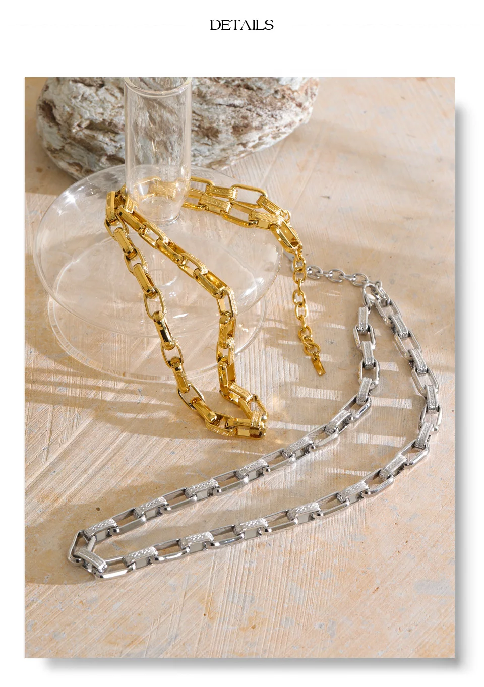 Yhpup Statement-Halskette aus Edelstahl, Schwerer Industriestil, 18K PVD-Beschichtung, Strukturierte Metallkette, Trendiger Schmuck – Detail 9