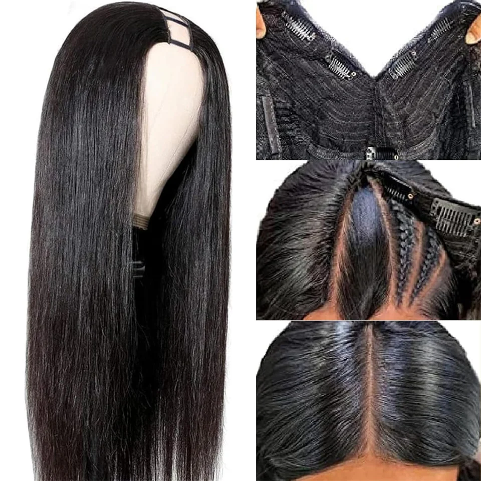 32 بوصة الخامس جزء شعر طبيعي مفرود باروكة كاملة آلة صنع نصف شعر مستعار شعر الإنسان لا ترك لا الغراء مستقيم الخامس جزء الباروكات شعر الإنسان