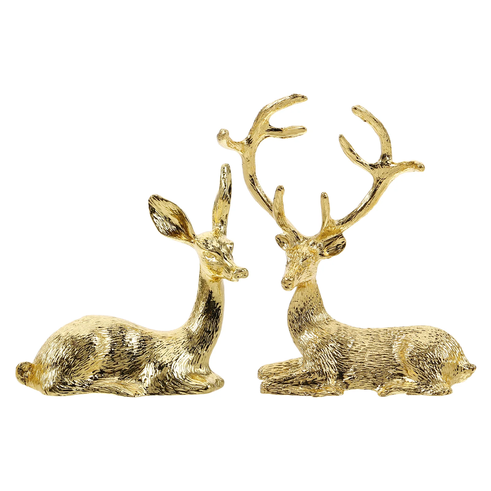 2 Pcs Christmas Shelf Lovers Gold Reindeer Figurine Metal Holiday Decor Modern Centerpiece Living Room