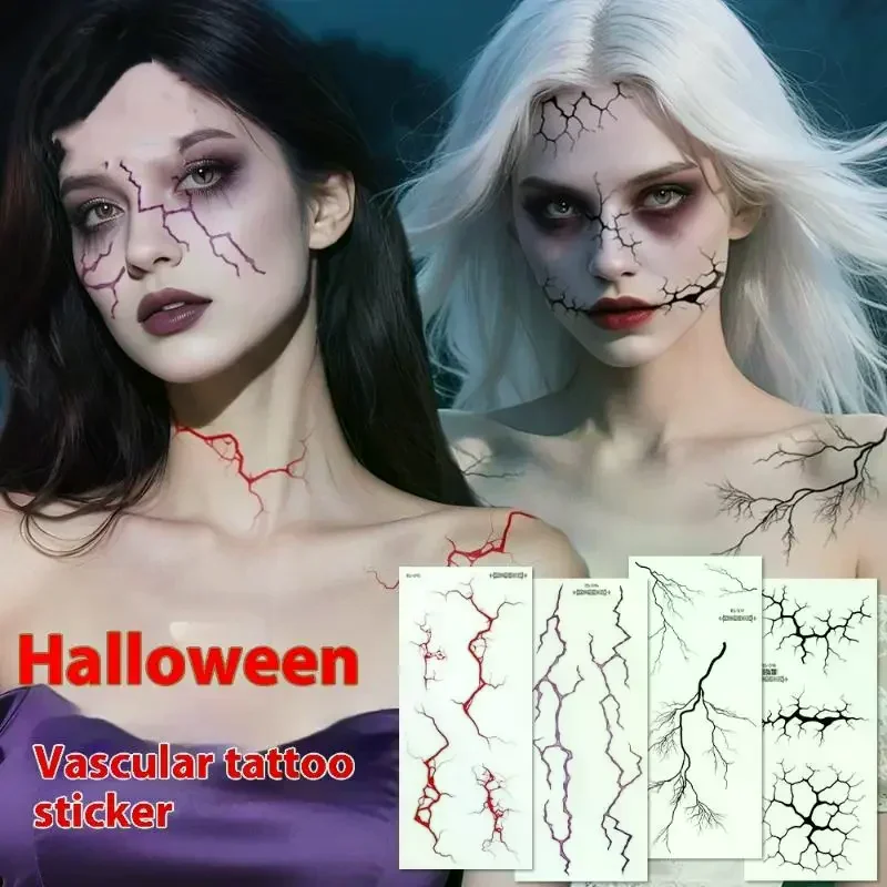ورقتان من وشم الوجه للهالوين والأوعية الدموية، تصميم وجه مخيف، تزيين مكياج العيون، ملصقات وشم مزيفة مؤقتة