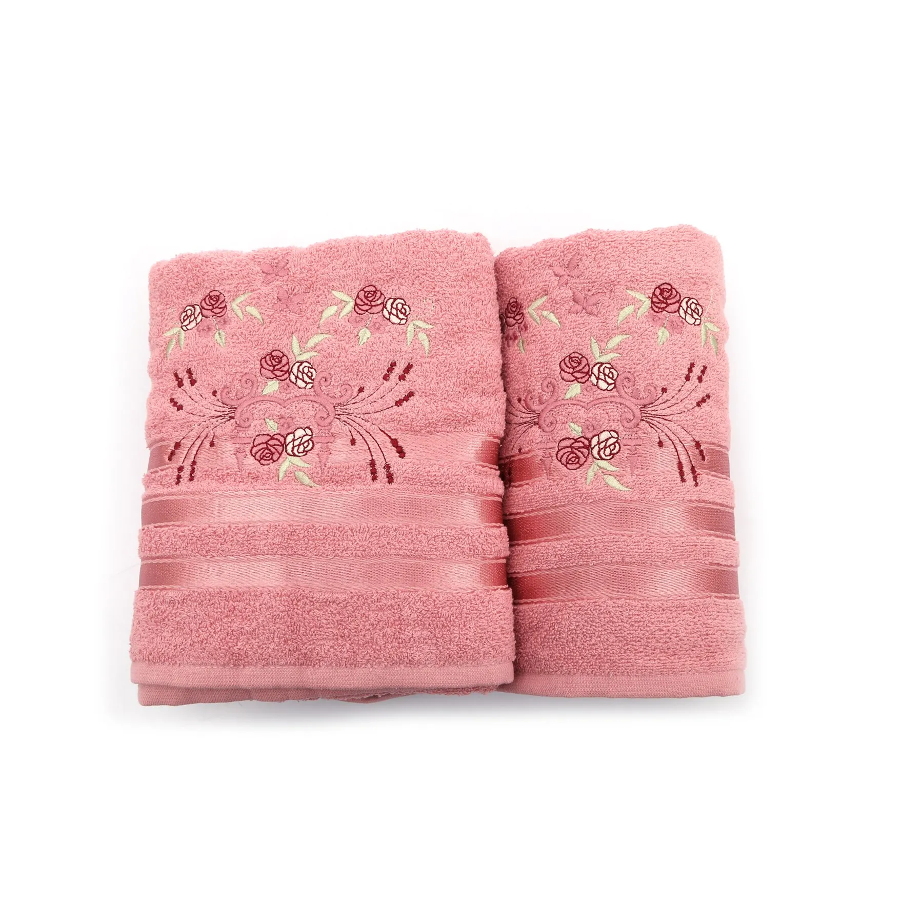 Floral Embroidered 2 Pcs %100 Turkish Cotton Floral Soft Super Absorbent 50x90 Cm 70x140 Cm 2 Pcs Face and Bath Towel Set