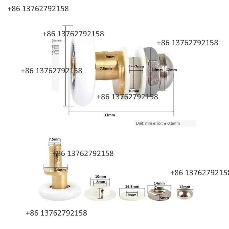 8PCS Eccentric Pulleys 19/20/23/25/27mm Shower Glass Sliding Door Roller Bathroom Cabinet Replacement Hanging Wheels view 3