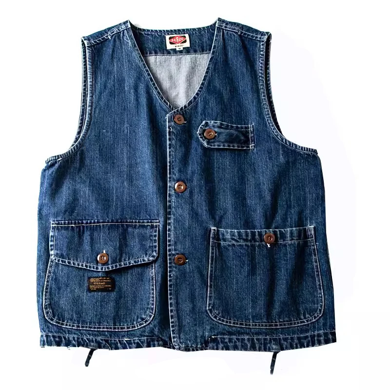 

Men Vests Men's Summer Vintage Multi-pocket Sleeveless Vest Mens Casual Denim Vests Safari Style Vest Coat Outer Waistcoat Male