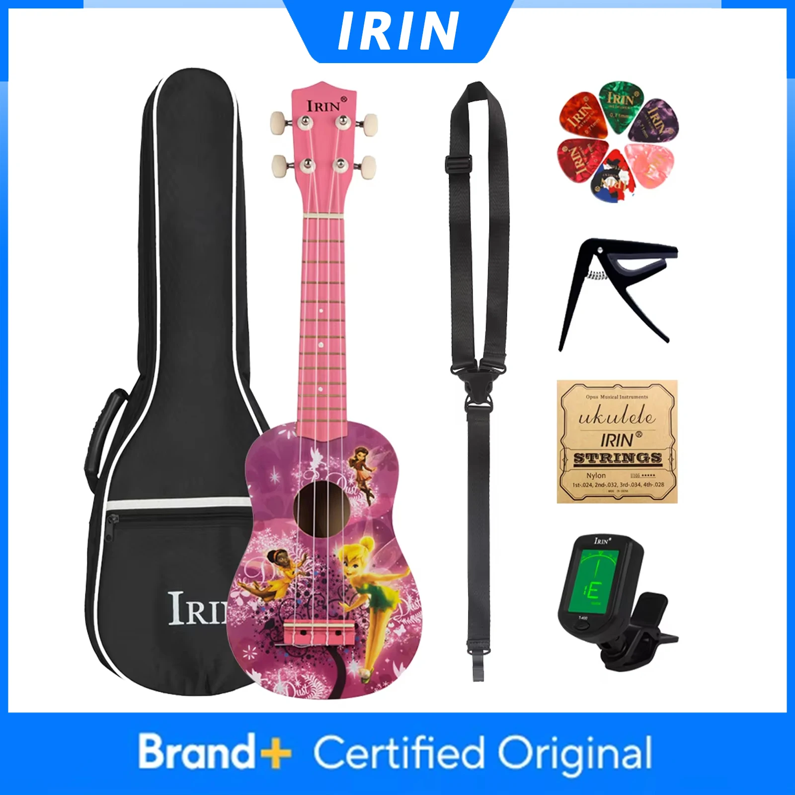 

Укулеле IRIN 21 дюйм, 4 струны, гавайская гитара, фиолетовое укулеле для девочек с чехлом, струнами, тюнером, капо, гитарные запчасти и аксессуары