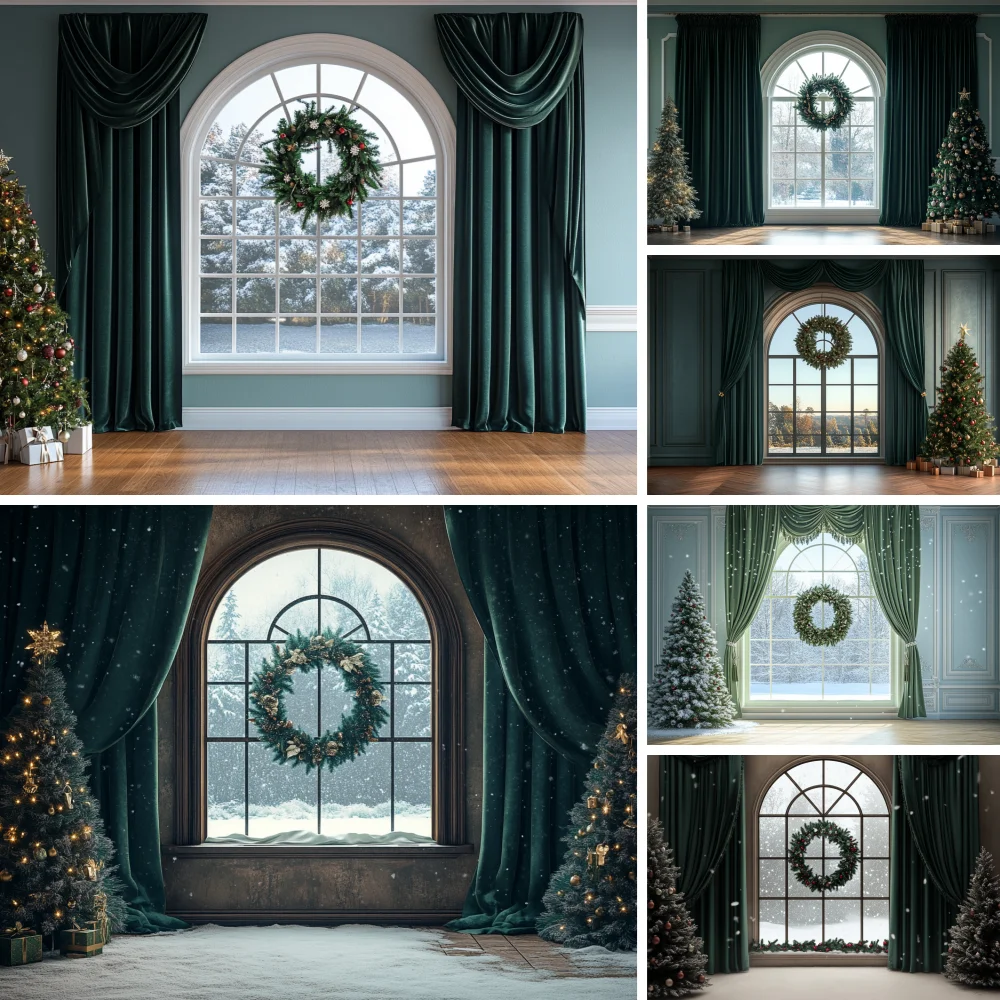 

Christmas Window Backdrop Xmas Tree Gifts Christmas Room Decor Festival Portrait Photography Background Photo Studio Props