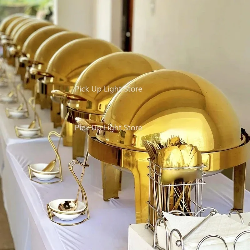 

Restaurant Hotel Hot Pot Buffet Gold Display Equipment Food Heater Catering Kitchenware Set