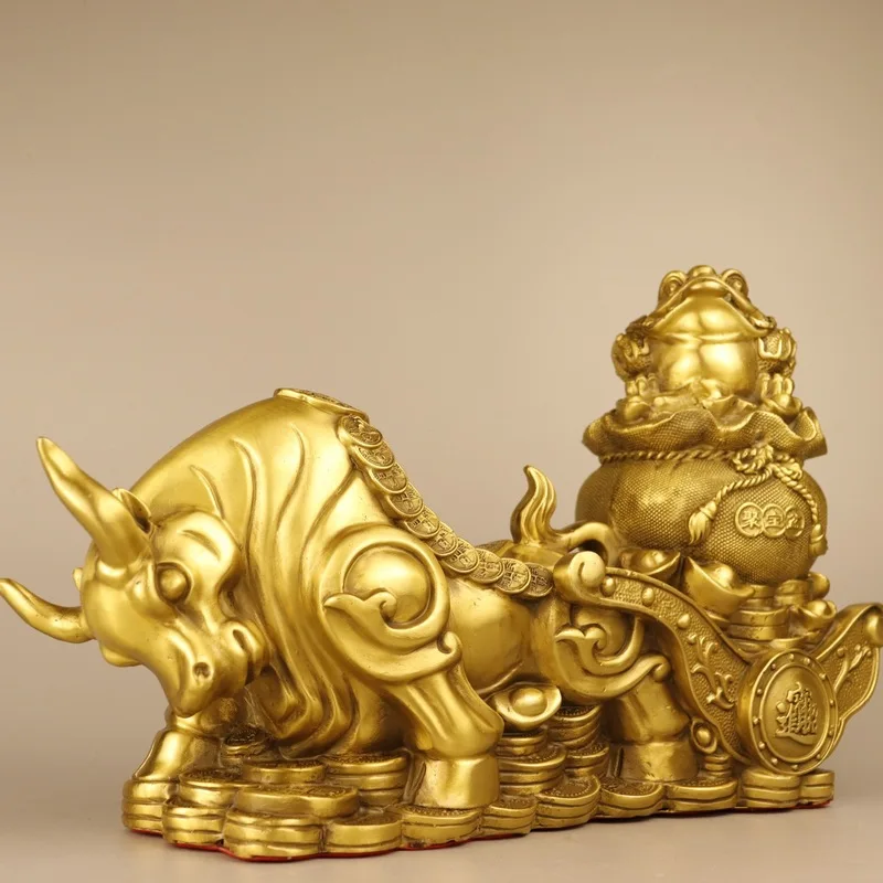 Bronze Ox Ox A A Golden Toad Ox Pulling A Cart Ox Figurine With A Money Bag Treasure Basin