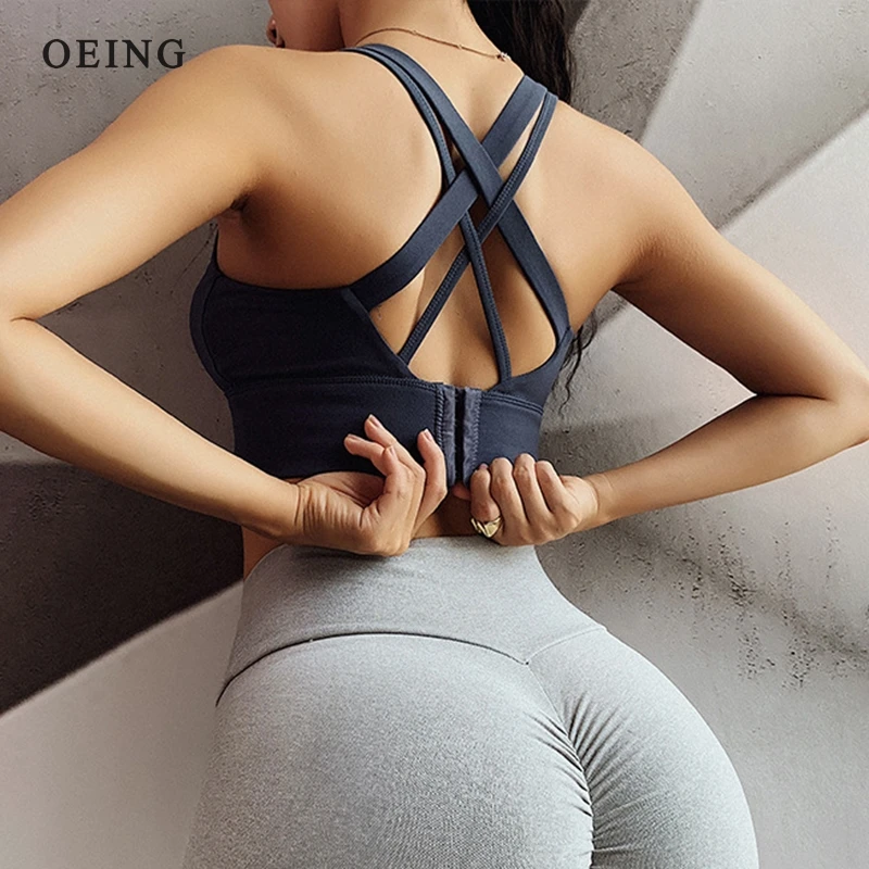 Yoga Bra Woman Breathable Sports Bra Cross Back Gym Workout Running Push Up Bra Crop Top Quick Dry Stretchy Fitness Top