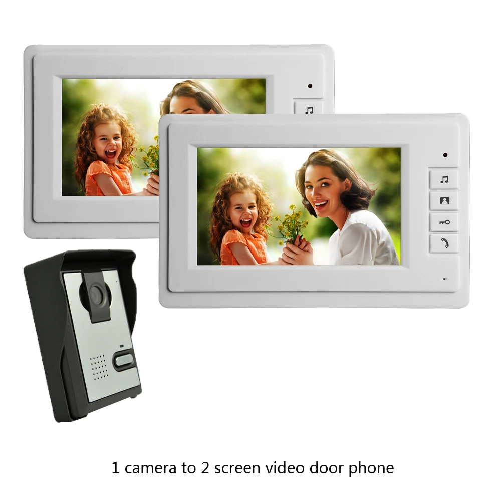 

1Set 7" Color Screen Wire 1 Camera 2 Display Video Door Phone Intercom System Talk Back Door Bell for Visitor Waterproof Camera