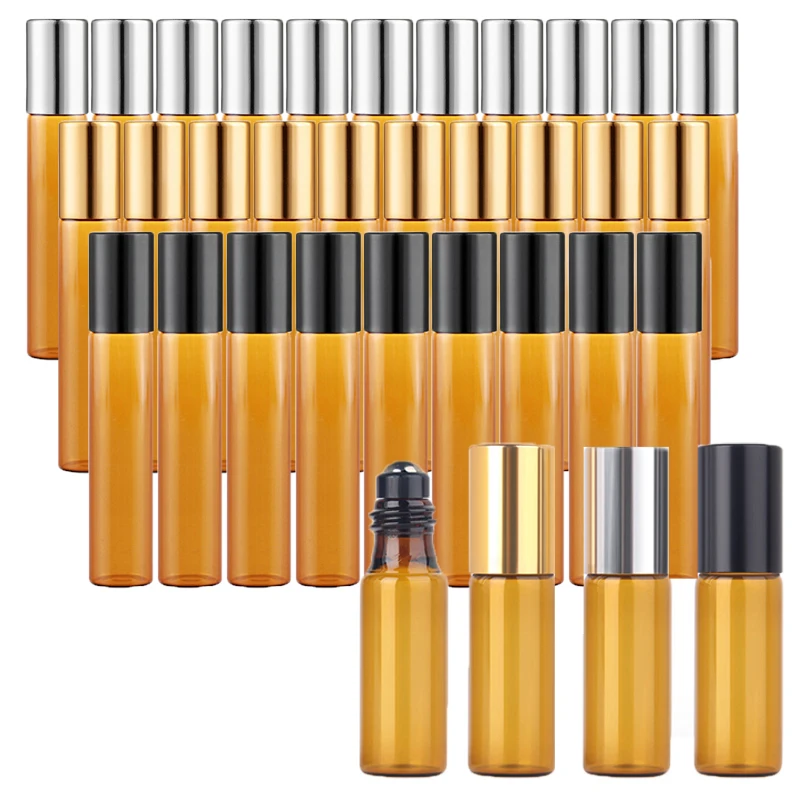

30/50/100PCS 1-10ml Empty Amber Glass Essential Oil Roll-On Bottles Perfume Liquid Roller Refillable Portable Travel Sample Vial