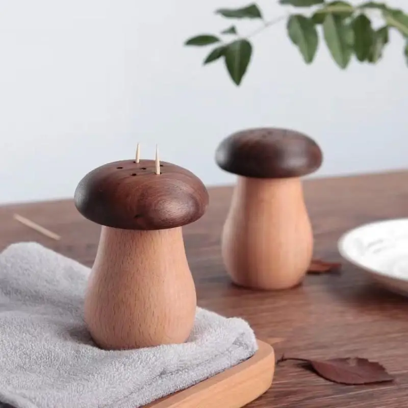 1 Pcs Solid Wood Mushroom Toothpick Box Home High-value Wooden Cute Mushroom Toothpick Can Retro Mushrooms Ornament
