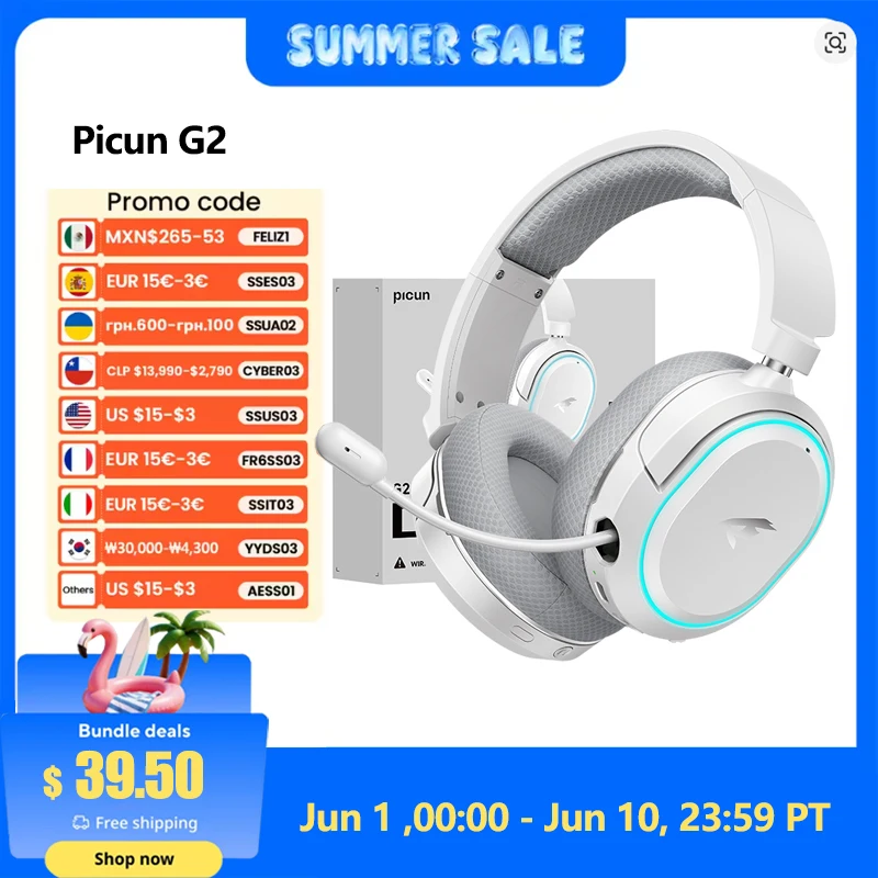 Picun G2 2,4 GHz Bluetooth auriculares inalámbricos para juegos para PC PS4 PS5 interruptor de teléfono 5ms baja latencia 7,1 auriculares con cable envolvente micrófono ENC