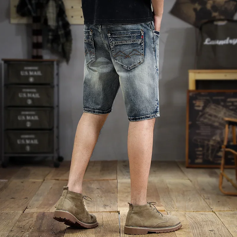 

2024 new high-end retro washed men's jeans shorts summer new fashion casual street fashion all-match slim straight pants