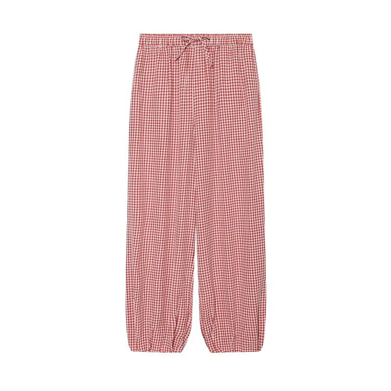 Guobioziy2026 Women's Loose Plaid Pants with Elastic Drawstring Waist and Cuffed Ankles, Retro Style Summer Outdoor Joggers