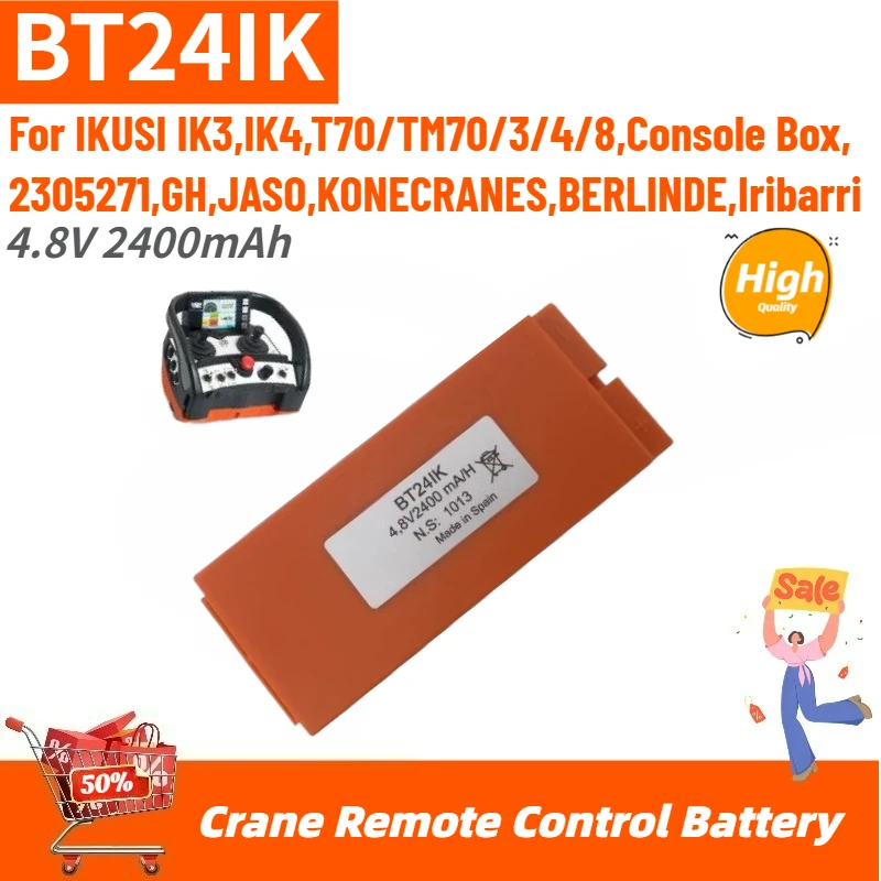 BT24IK Crane Remote Control Battery 4.8V 2400mAh for IKUSI IK3 IK4 T70/TM70/3/4/8 Console Box, Konecranes, GH, JASO, 2305271