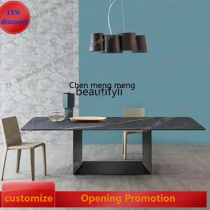 

ss7486 SSItalian imported rock slab light luxury designer dining table and chair combination Nordic rectangular dining tableNew