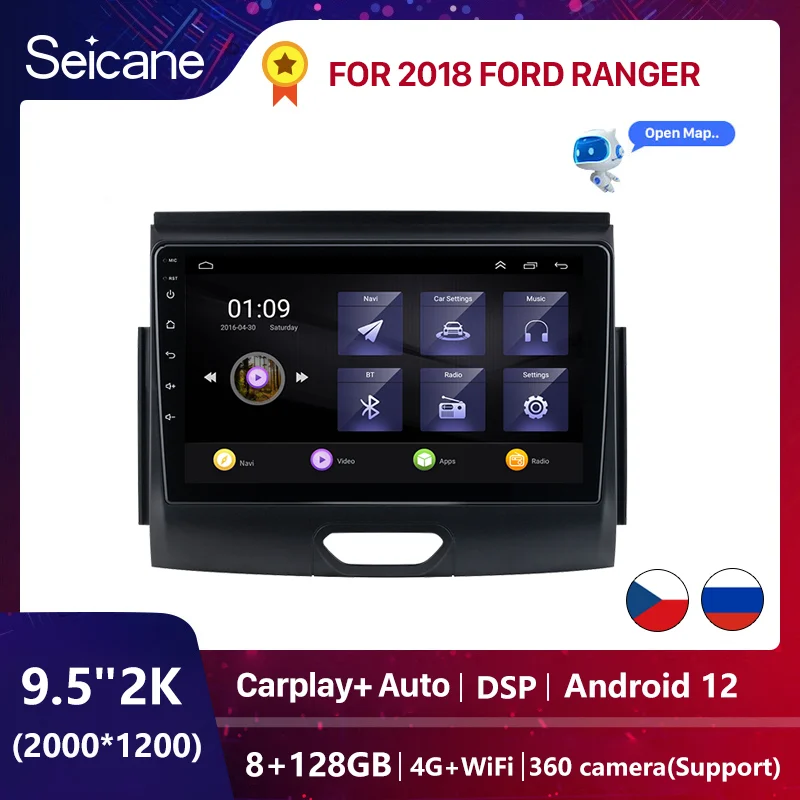 

Seicane 9 inch 2 Din 4G+WiFi Car Radio For 2018 Ford RANGER Multimedia Player Android 12 QLED DSP GPS Navigation Head Unit 2din