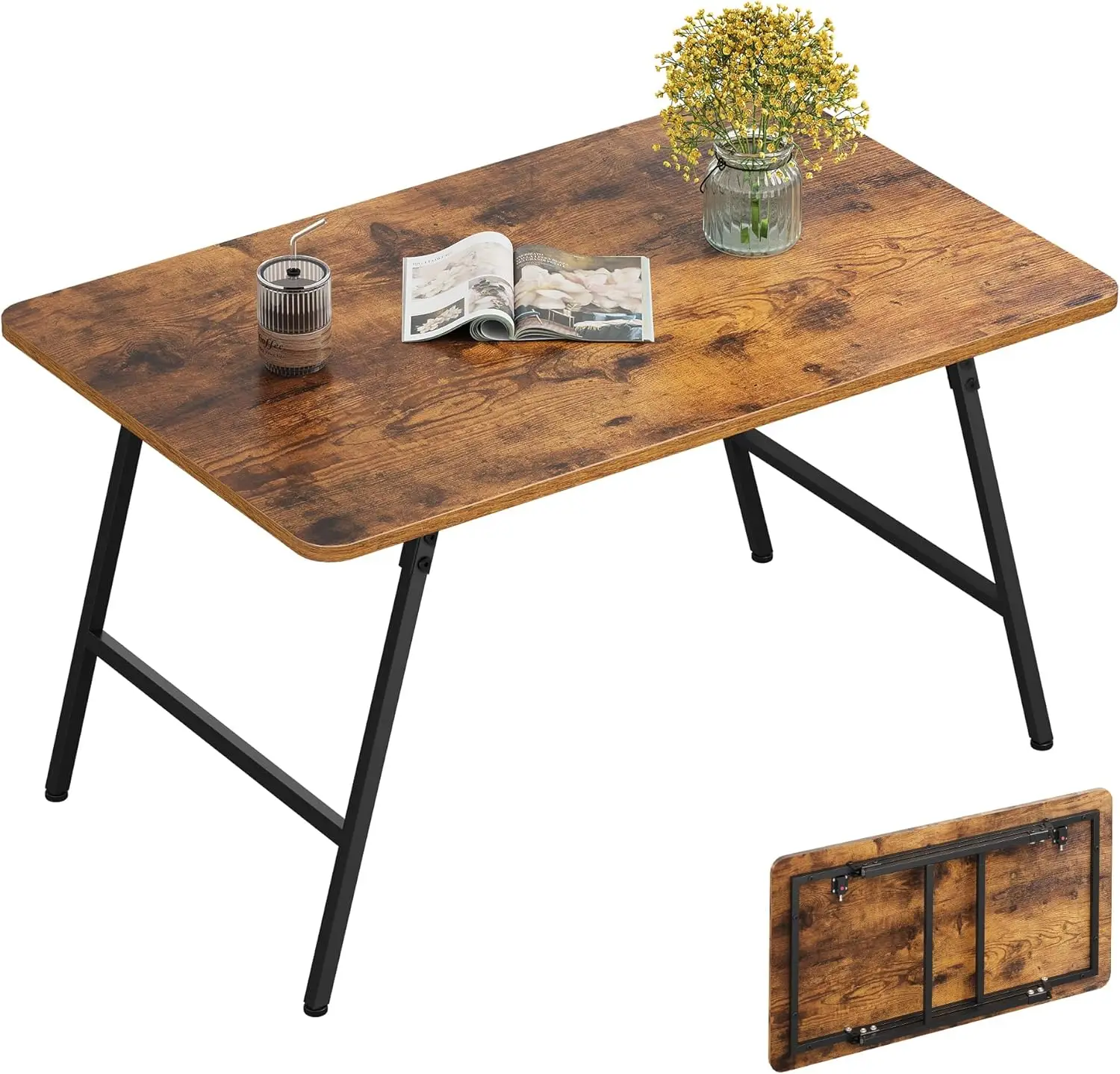 

Rustic Brown Modern Folding Coffee Table - Portable Small Table with No Assembly Needed, Ideal for Living Room