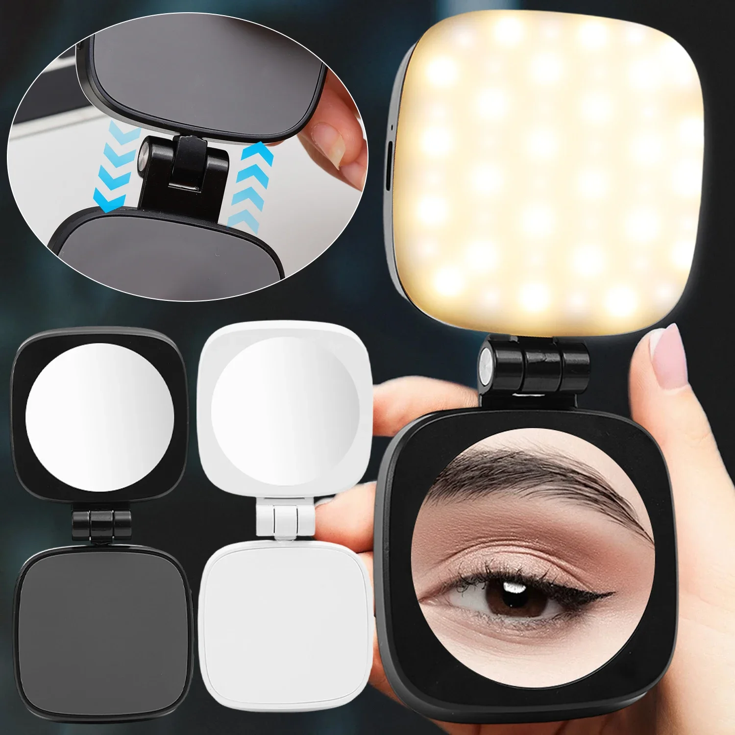

Portable Mini Mirror With Fill Light For iPhone Samsung Mi Universal Magnetic LED Selfie Lights Adjustable Brightness Flashes