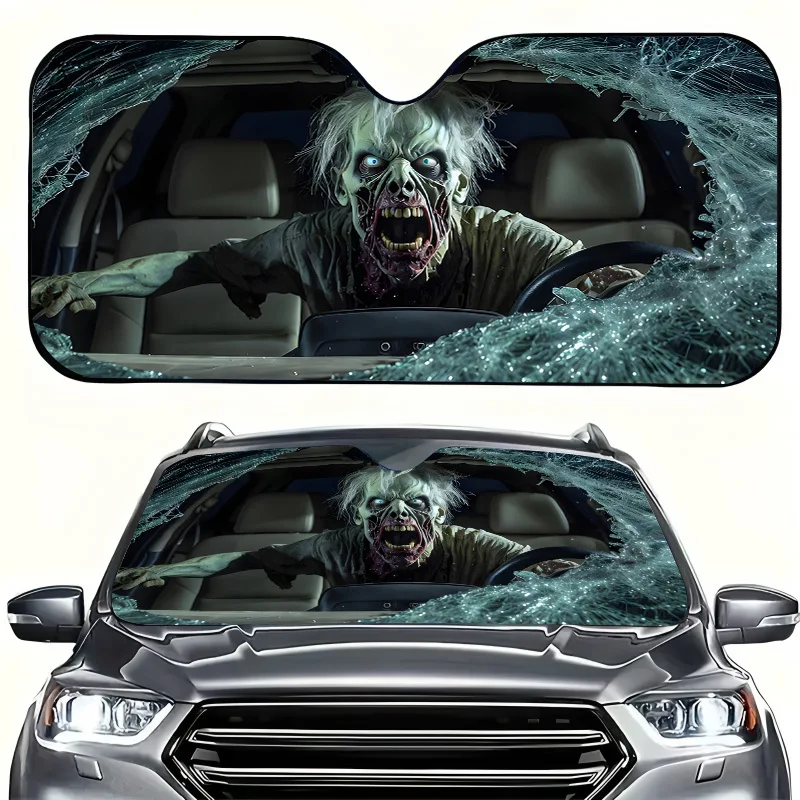 1pc Horror Zombie-Style Car Sunshade, Foldable For Easy Storage, Prevents Temperature Rise. Windshield Sunshade For Cars, Protec