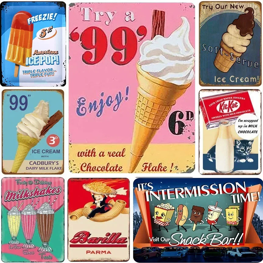 Dessert Plaque Vintage Ice Cream Milkshake Aluminium Sign Retro Art Metal Wall Plate Decor For Kitchen Cafe Canteen 8x12 Inch