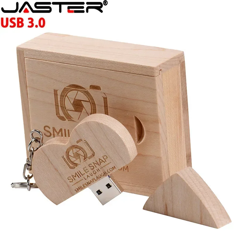 Unidad flash USB 3,0 de alta velocidad de madera en forma de corazón, unidad de bolígrafo con logotipo personalizado gratuito, 128GB, 64GB con