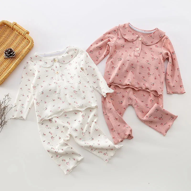 Autumn Spring Infant Baby Girls Clothing Set Cotton Printed T-shirt+Pants  Pajama Home Clothes Children Clothes Suit