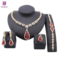 Italian Gold Color Jewelry Set Elegant Crystal Water Drop Necklace Earrings Ring Bracelet For Women Bride Party Accessories