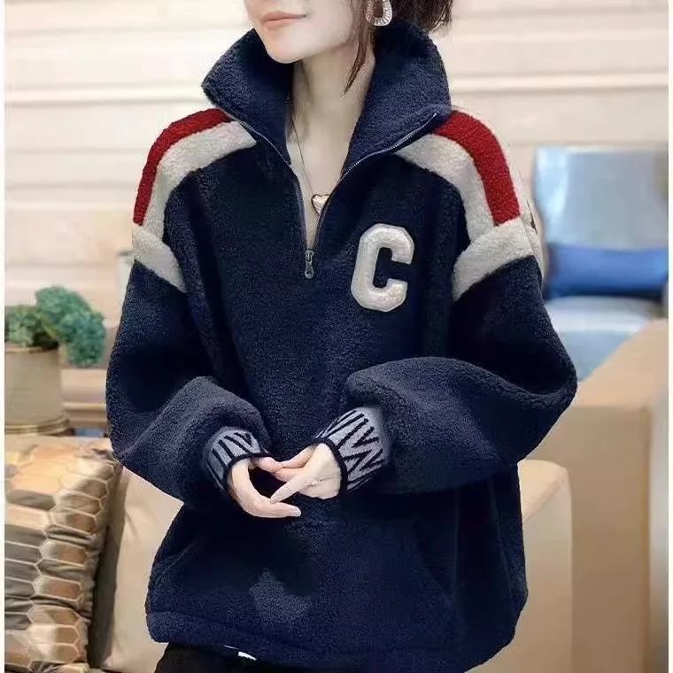 Foreign Trade Overplus Order Leak-Picking French Tail Goods Cut the Tag off American vintage Hoodie Women Winter Thickened Ca...