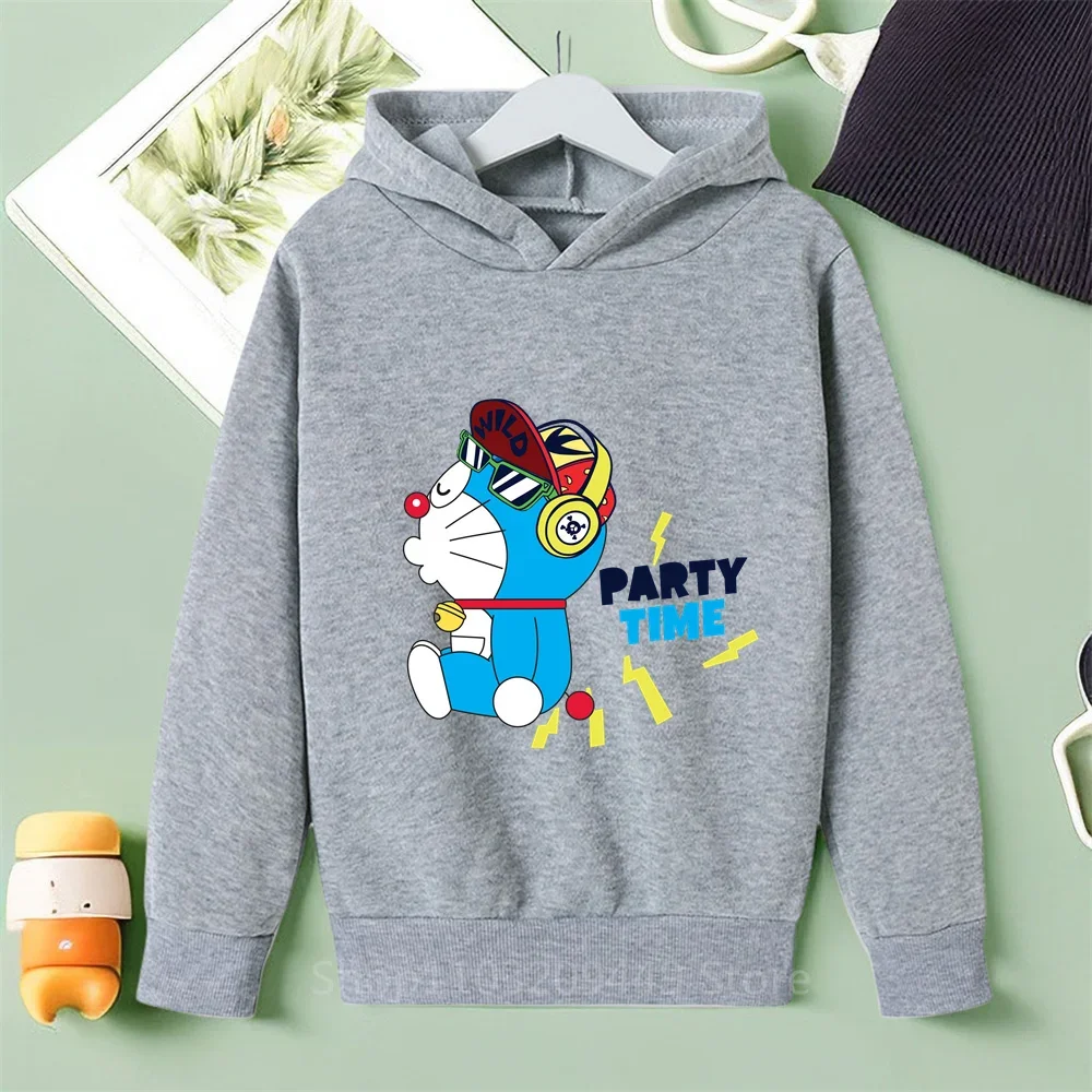 2024 Autumn Latest Cotton Hoodies for Kids Doraemon Pattern Printed Trendy Sports Comfort Elastic Cute Charming Hatshirt