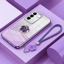 V40se Luxury Diamond Holder Case For Vivo V40 SE V27 V29 V30 Lite Pro V27E V29E Bling Glitter Shockproof Lanyard Cover Case Y77